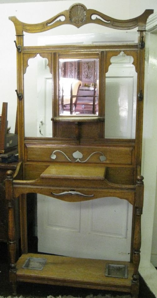 arts crafts oak hall stand