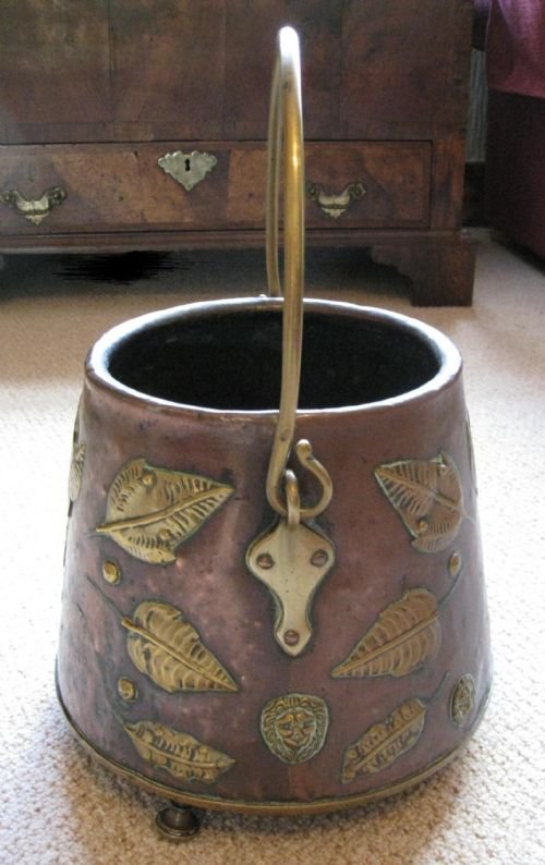 arts crafts copper brass coal bucket