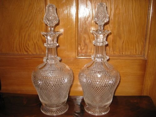 pair of victorian hob nail glass decanters