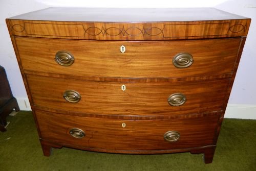 georgian mahogany inlaid bowfront chest of drawers
