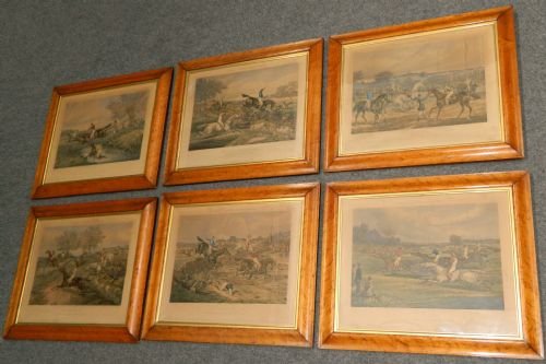 set of six fores's steeple chase scenes hand coloured prints