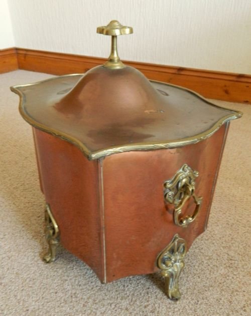 arts crafts copper and brass coal bin