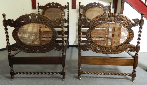 druce co pair of carved oak beds