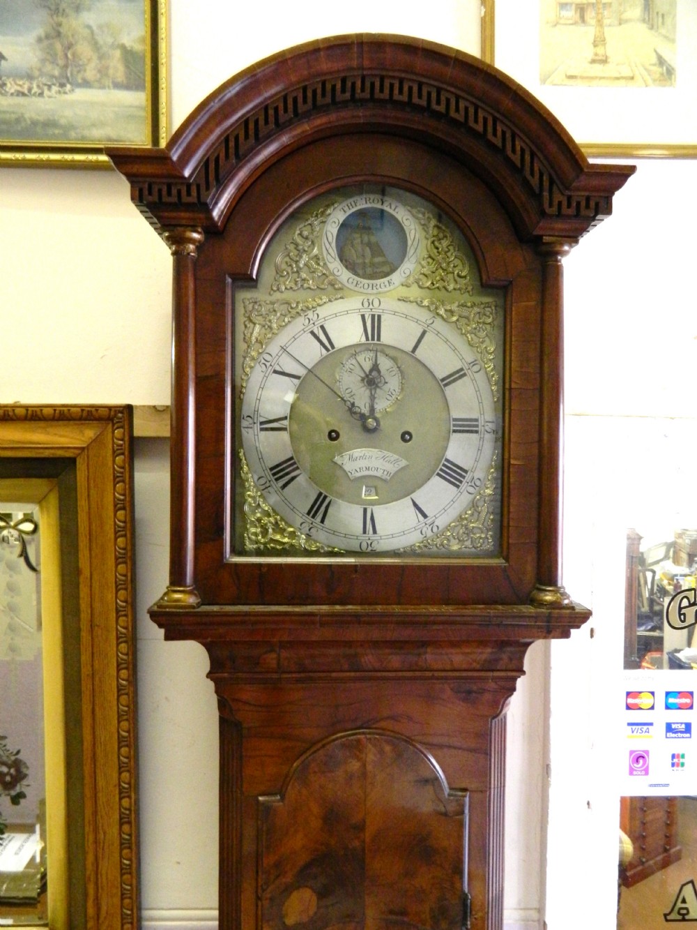 walnut 8 day rocking ship grandfather clock