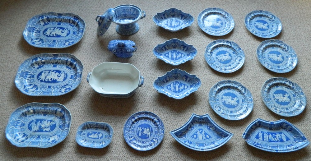 early spode greek pattern blue white pottery