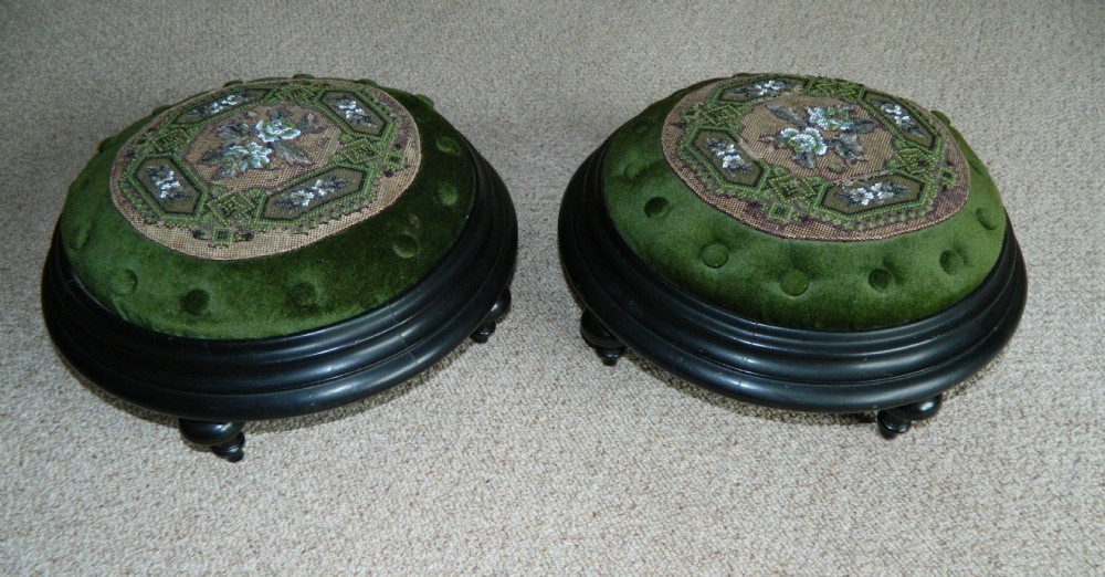pair of victorian bead work foot stools