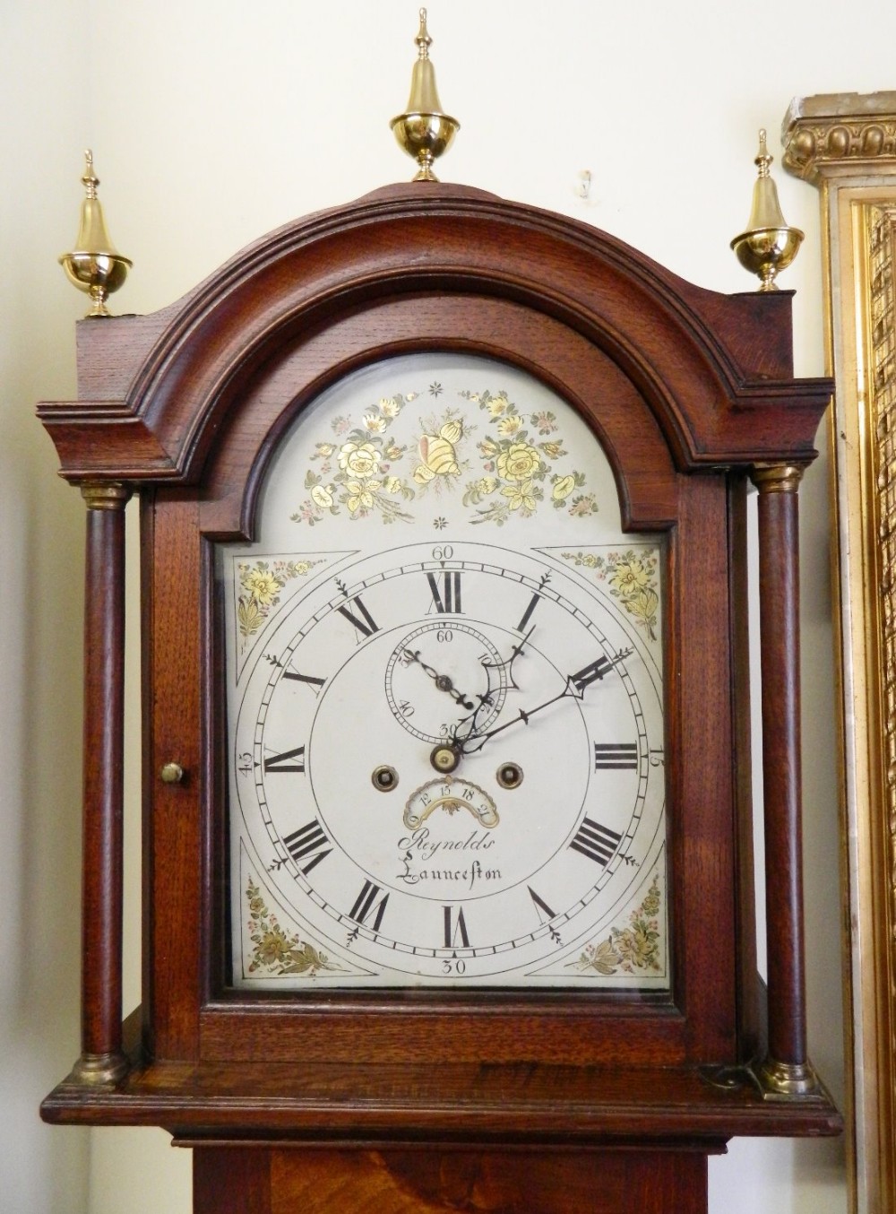 early oak elm grandfather clock by reynolds of launceston