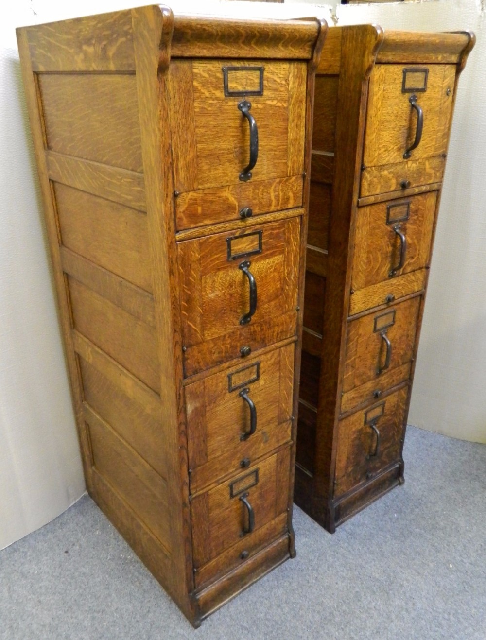 pair of oak filing cabinets by the globe wernicke co