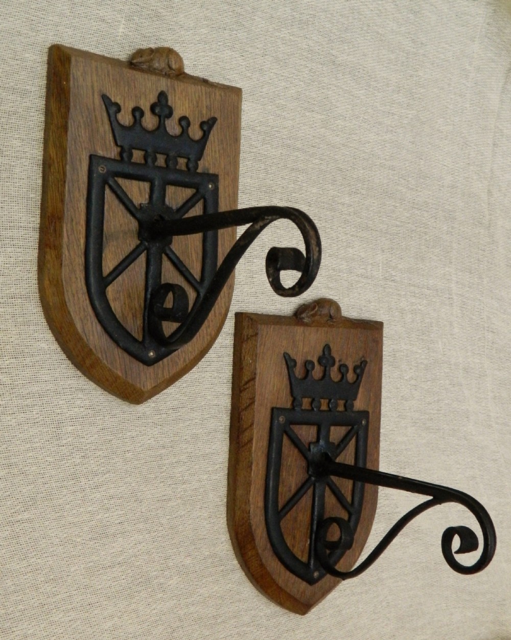 pair of mouseman oak wall brackets