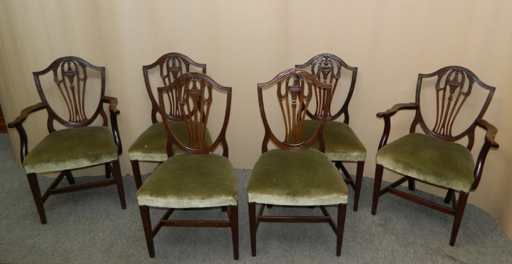 set of 6 mahogany hepplewhite style dining chairs
