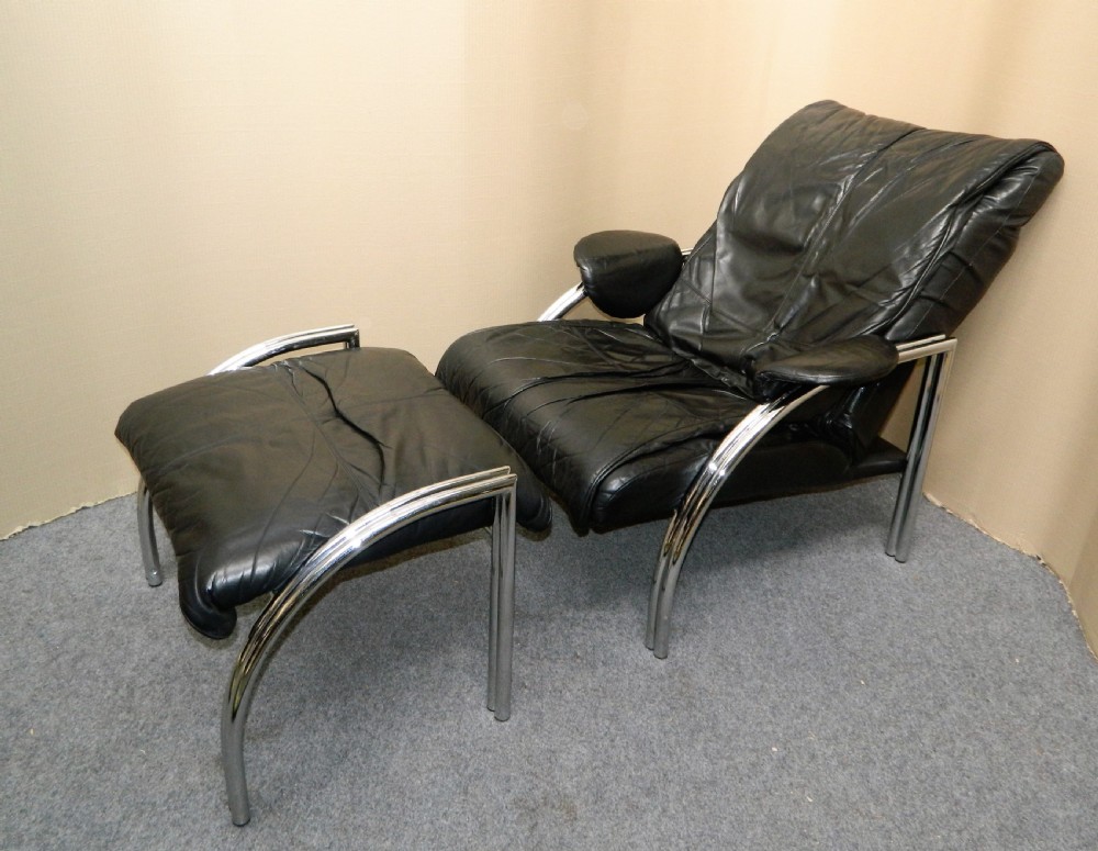 leather chrome chair and foot stool