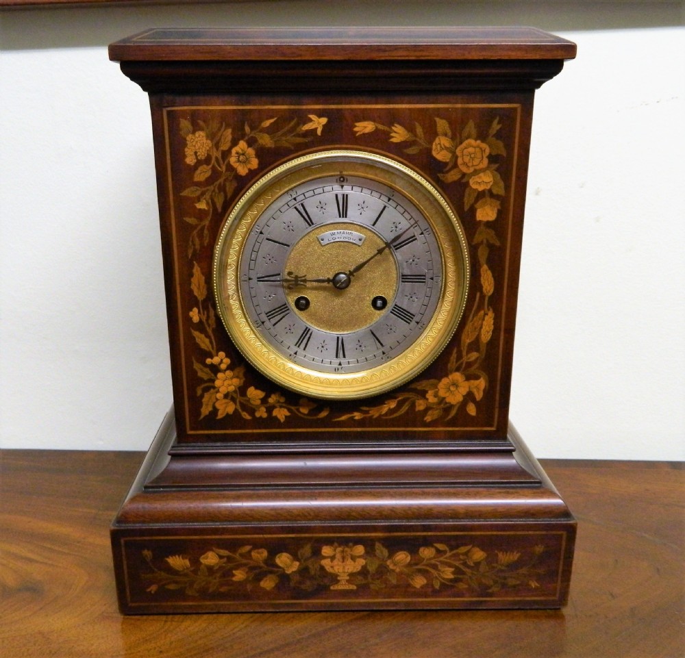 walnut marquetry mantel clock