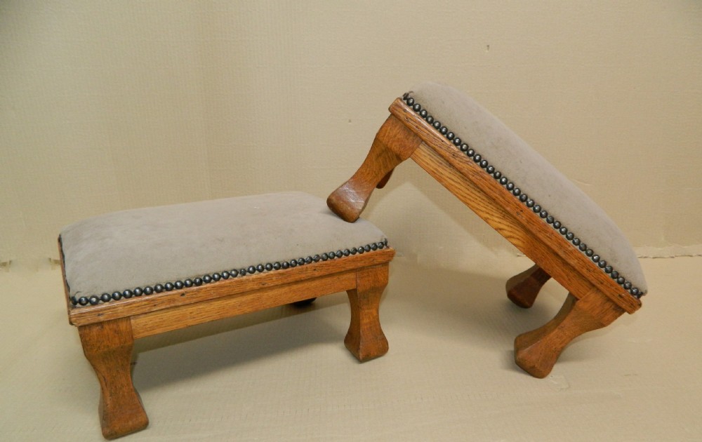 pair of oak arts crafts foot stools