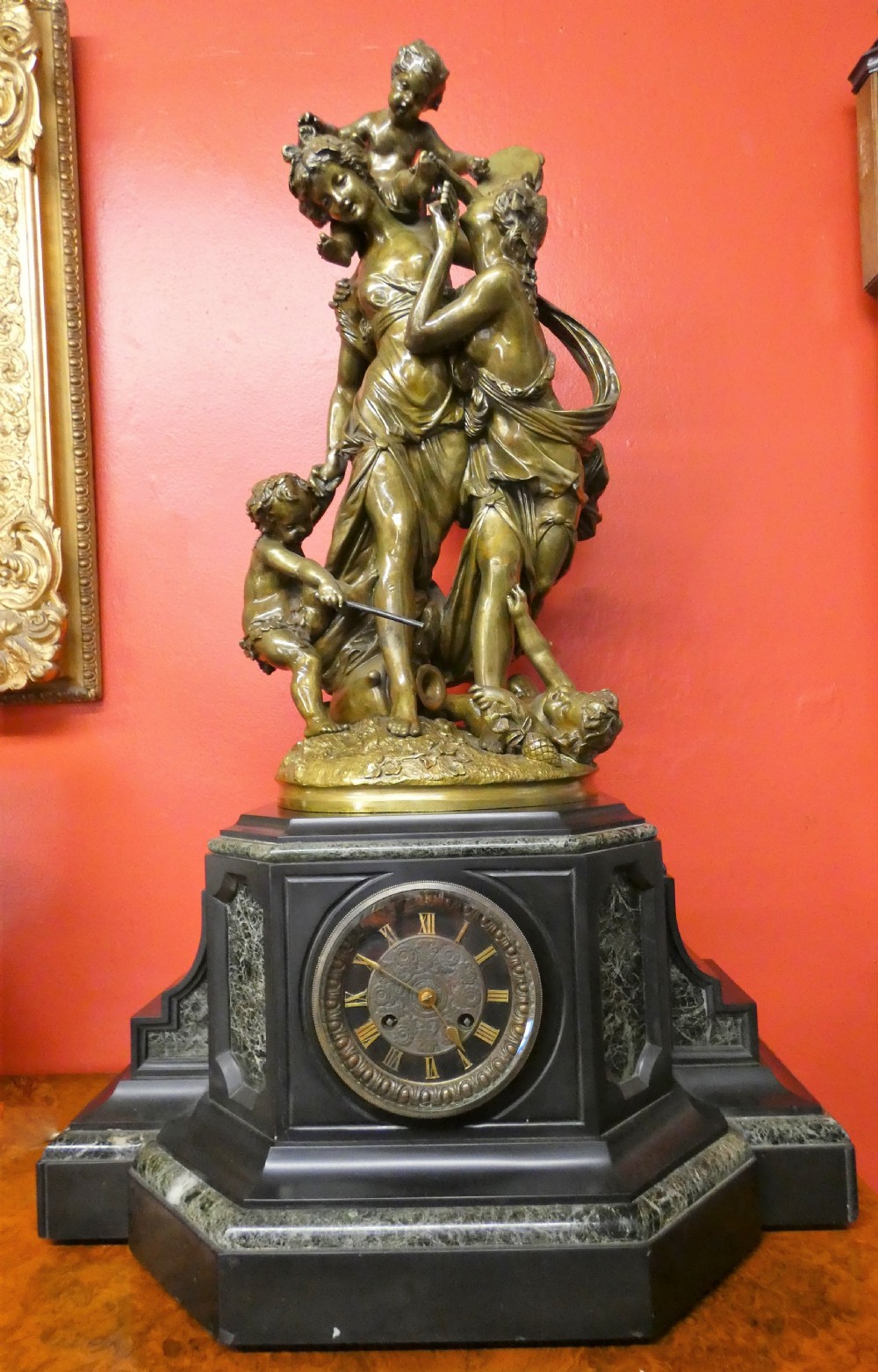 large impressive french marble bronze clock