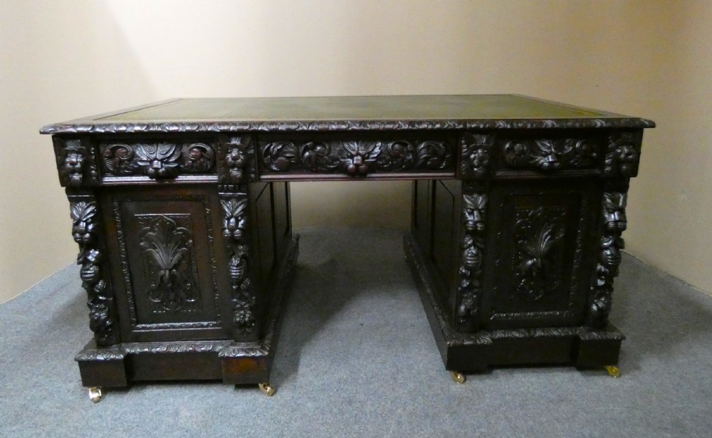 carved oak partners desk