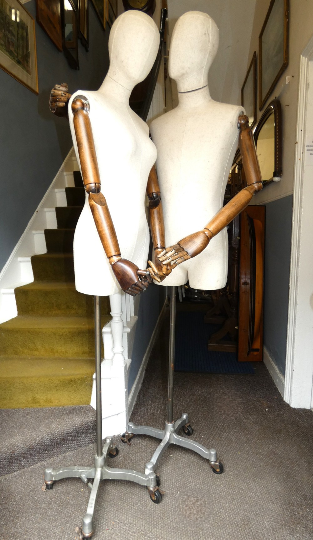 pair of articulated mannequins tailors dummies