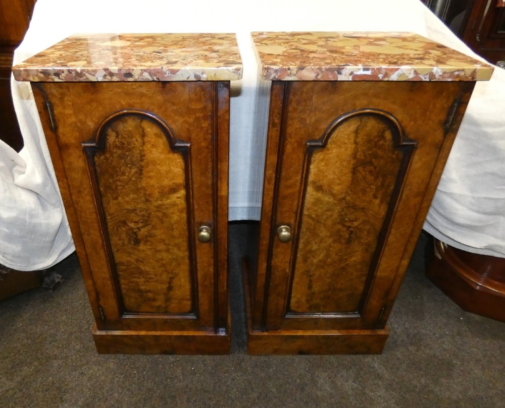 pair of victorian walnut bedside cabinets