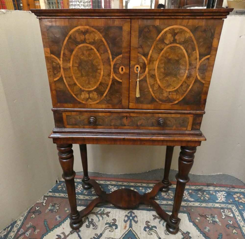 17th century olive wood oyster veneer cabinet on stand